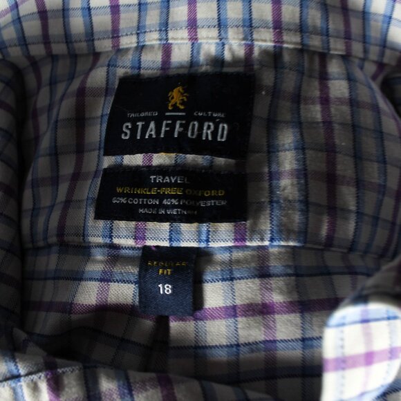 Men's Stafford Plaid Short Sleeve Button Down Shirt - Size 18 Reg - Picture 5 of 6